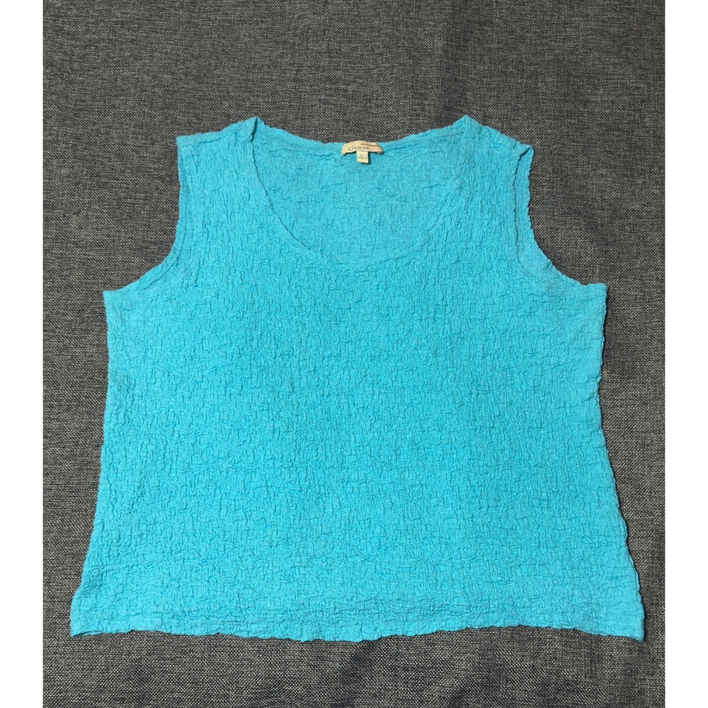 Choices Women's XL Tank Top Blue Textured Sleeveless Scoop Neck JNKT0266